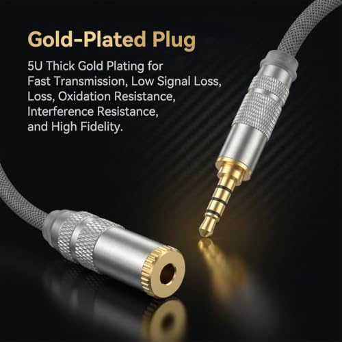 3.5mm Male to 4.4mm Female Headphone Adapter Cable, HiFi Converter for Headphone Amps Female Cord Converter Connector Gold-Plated Copper, 0.5ft