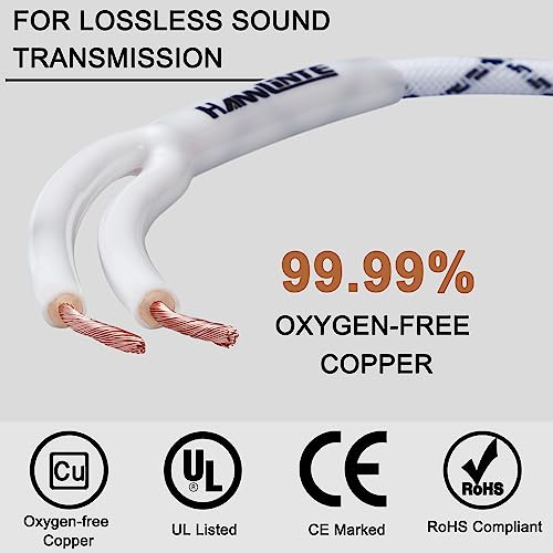 12AWG Speaker Cable (3 Feet), 1 Pack Premium Heavy Duty Braided Speaker Wire with Dual Gold Plated Banana Plug in-Wall CL2 Rated, Oxygen-Free Copper (White) - color: White
