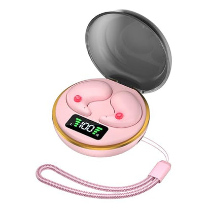 Yunseity Mini Bluetooth Earbuds, in Ear Stereo Earphones with Digital Display Charging Case, Mini for Sleep Work Music (Rose) - color: Rose
