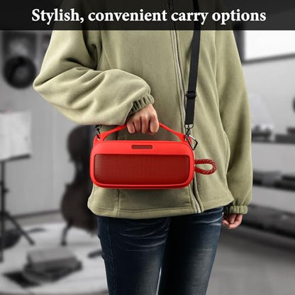 Geekria Silicone Speaker Case Cover Compatible with Bose SoundLink Plus, Protective Soft Skin, Replacement Portable Speakers Travel Carrying Sleeve with Shoulder Strap (Red) - color: Red