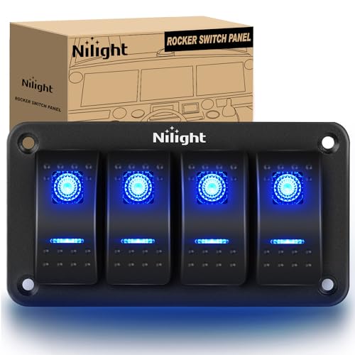 Nilight - 90109D 4 Gang Aluminum Rocker Switch Panel Toggle Dash 5 Pin ON/Off Pre-Wired Rocker Switch Blue Backlit Switch for Automotive Car Marine Boat RV,2 Years Warranty - color: Blue, size: 4 Gang