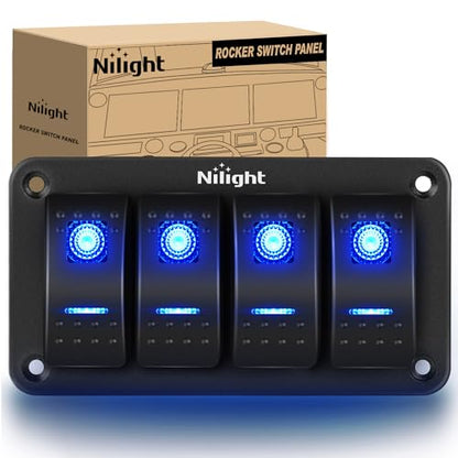 Nilight - 90109D 4 Gang Aluminum Rocker Switch Panel Toggle Dash 5 Pin ON/Off Pre-Wired Rocker Switch Blue Backlit Switch for Automotive Car Marine Boat RV,2 Years Warranty - color: Blue, size: 4 Gang