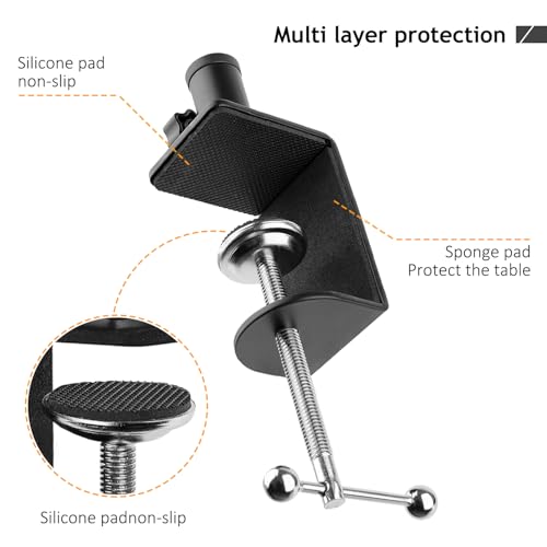 Metal Desk Clamp for Mic Stand, C-Mount Boom Arm Table Clamp, Side Knob Adjustment, Suitable for Desktops up to 2.24”/5.7cm Thick