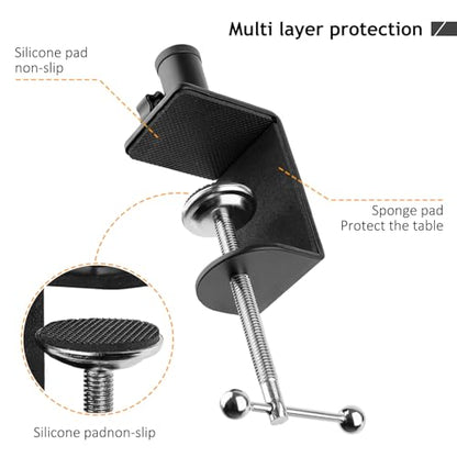Metal Desk Clamp for Mic Stand, C-Mount Boom Arm Table Clamp, Side Knob Adjustment, Suitable for Desktops up to 2.24”/5.7cm Thick