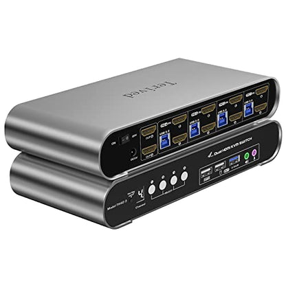 4 Computers 2 Monitors USB 3.0 HDMI KVM Switch 4K@60Hz with Hotkey Switching, Automatic Switching 4 Port Dual Monitor, Aluminum, Digital Display, USB 3.0 Audio/Mic, EDID, HDR10 with Cables - style: 4 Computers 2 HDMI Monitors