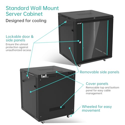 MT-VIKI 12U Server Cabinet Network Rack Vented Enclosure w/Moving Wheel, 0.8mm Thick Steel, 23.6‘’ Deep (600mm), for 19'' IT Equipment, Included 1pcs 12'' Depth Rack Shelf - size: 12U