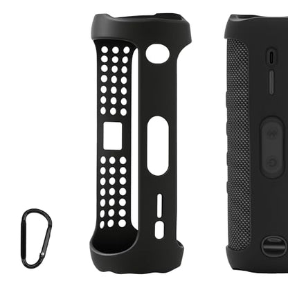 Geekria Silicone Speaker Case Cover, Compatible with JBL Flip 5, Protective Waterproof Soft Skin, Replacement Portable Speakers Travel Carrying Sleeve with Keychain Hook (Black)