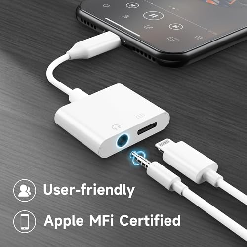 [Apple MFi Certified] 2 Pack Lightning to 3.5mm Headphone Jack Adapter, 2 in 1 Headphone Adapter Aux Audio and Charger Adapter Dongle Cable Splitter Compatible with iPhone14/13/12/11/XS/XR - color: 3.5+Charger, size: Lightning