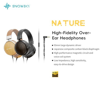 SNOWSKY FIIO Nature Closed-Back Over-Ear Wired Hi-Fi Headphones, 50mm Dynamic Drivers, Dual 3.5mm Detachable Cable, Natural Sound Tuning, Wood Grain Ear Cups (Apricot) - color: Apricot