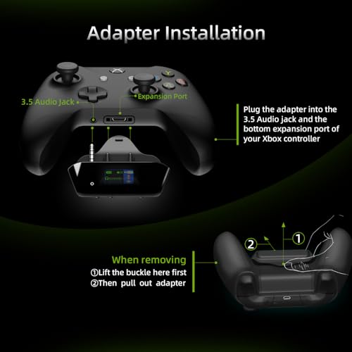 Bluetooth Adapter for Xbox Controllers with 2.4GHz Wireless MIC | for Xbox One/Series XIS/Elite 2, Use AirPods & Wireless Headphones, Low Latency, Dual OLED Display, Noise Cancellation, 13H