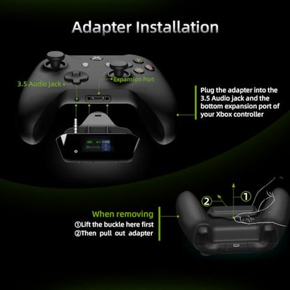 Bluetooth Adapter for Xbox Controllers with 2.4GHz Wireless MIC | for Xbox One/Series XIS/Elite 2, Use AirPods & Wireless Headphones, Low Latency, Dual OLED Display, Noise Cancellation, 13H