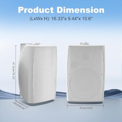 Herdio 8 Inch 600W Outdoor Bluetooth Speakers Waterproof with Powerful Bass, TWS Pairing Wall Mount Durable Loud Sound System | Ideal for Large Spaces: Commercial Areas, Spacious Backyards (White) - color: White