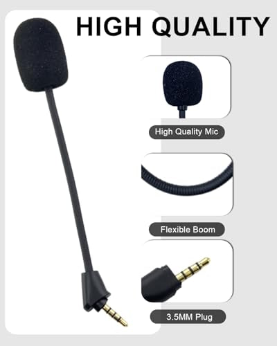 Replacement Microphone 3.5mm Boom Compatible with Kingston HyperX Cloud 2 II Wireless Gaming Headset Noise Cancelling Mic for Xbox One PS5 Switch Mac PC Computer, Black