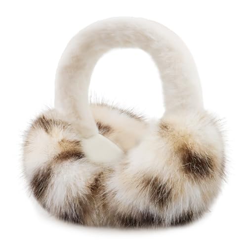 Earmuffs for Women Girls Faux Fur Fuzzy Headband Foldable Ear Covers Cold Weather Accessory - color: Light Leopard