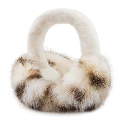 Earmuffs for Women Girls Faux Fur Fuzzy Headband Foldable Ear Covers Cold Weather Accessory - color: Light Leopard