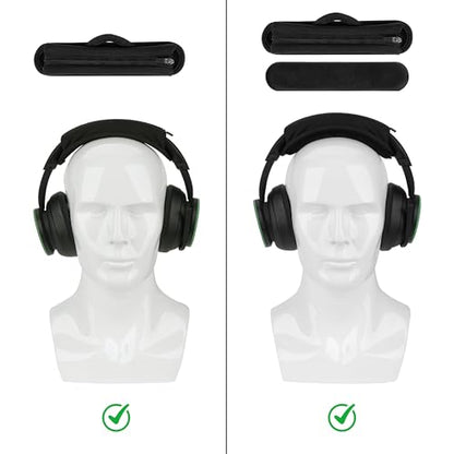 Geekria Medium Velour Hook and Loop Headband Cover + Pad Set Protector No Tool Needed Compatible with Medium-Sized Headphones (Fits 2.5-3.5 cm Headbands) (Black)