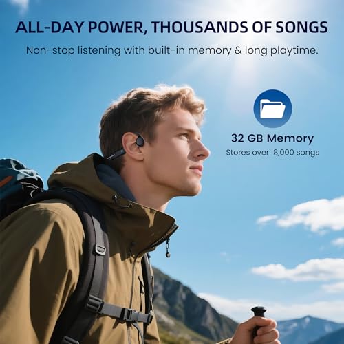 HIFI WALKER Bone Conduction Headphones for Swimming, IPX8 Waterproof Open Ear Headphones with Built-in 32GB MP3 Player, Bluetooth 5.3 Wireless Sports Earbuds for Swimming Laps Running Cycling