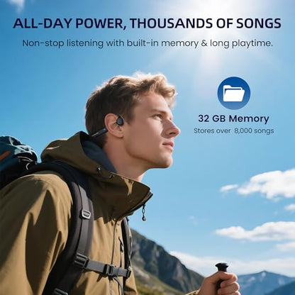 HIFI WALKER Bone Conduction Headphones for Swimming, IPX8 Waterproof Open Ear Headphones with Built-in 32GB MP3 Player, Bluetooth 5.3 Wireless Sports Earbuds for Swimming Laps Running Cycling