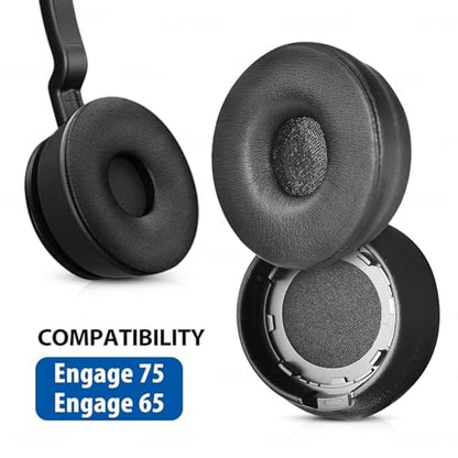 Engage 75 Earpads for Jabra Engage 55/65/75 Headset Replacement Ear Pads Covers for Jabra Engage 55/65/75 Headphone Ear Cushions (Black)