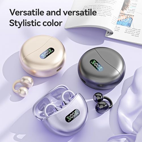 Open Ear Clip Headphones Wireless Earbuds Bluetooth 5.4 Sports Earphones Wireless Charging Case & LED Power Display Waterproof Fitness Headphones for Running (Purple) - color: Purple