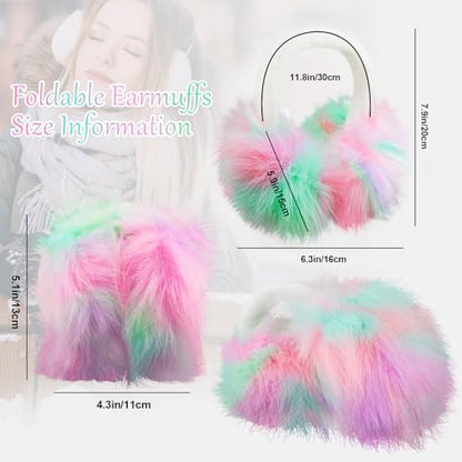 Earmuffs for Women Girls Faux Fur Fuzzy Headband Foldable Ear Covers Cold Weather Accessory - color: Colorful 2