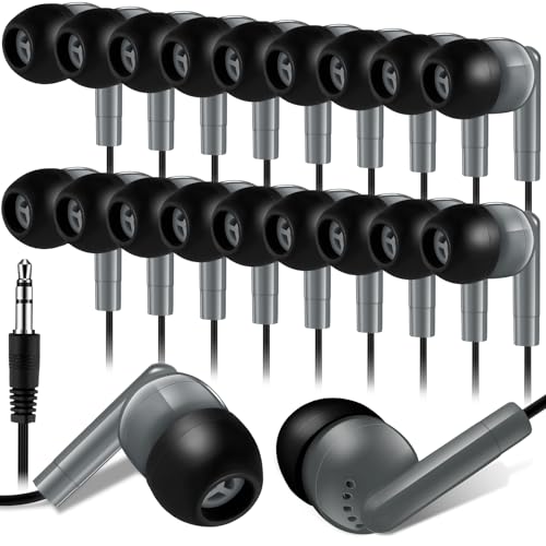 Kanayu 100 Pack Wired Earbuds Bulk for Classroom, 3.5MM No Mic,Gray | Student Headphones for School Library Laptop, Individually Bagged Earphones with Jack for Training and Group Learning - color: Gray