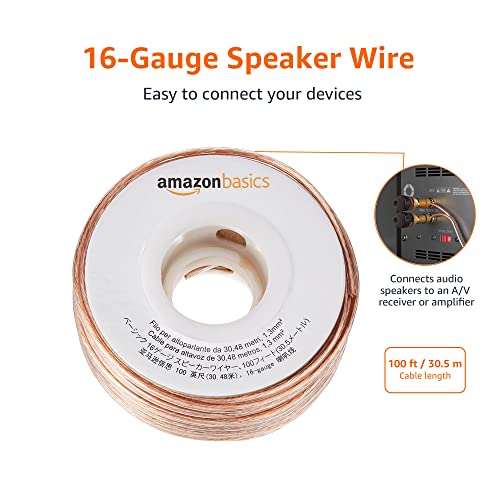 Amazon Basics 16-Gauge Speaker Wire Cable, Polarity Marked, 100 ft, Bronze - size: 100 Feet