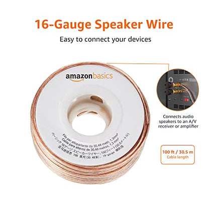 Amazon Basics 16-Gauge Speaker Wire Cable, Polarity Marked, 100 ft, Bronze (Pack of 12) - size: 100 Feet (Pack of 12)