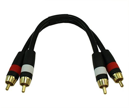 6inch 2 Wire RCA Premium Component Audio Cables, 24K Gold Plated, Black