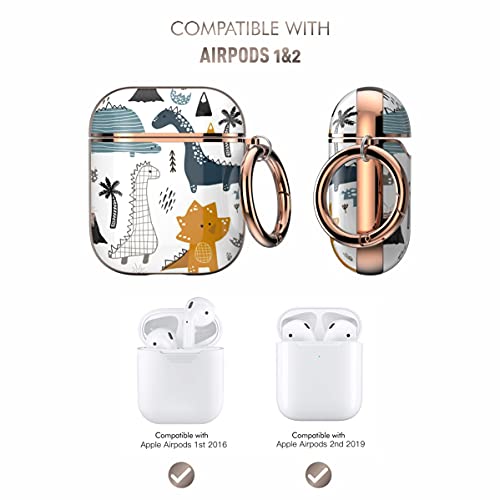 wenew for AirPod Case, Flower AirPods Hard Case Cover with Keychain for Women Men, AirPod 1st & 2nd Generation case (Dino) - color: Cute Dino
