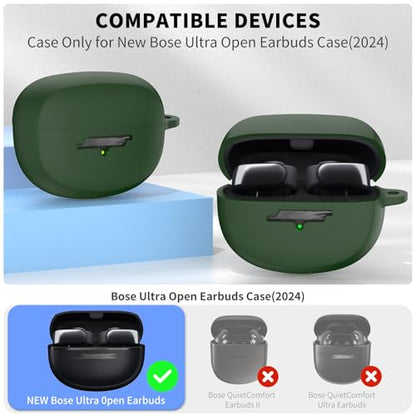for New Bose Ultra Open Earbuds Case(2024), Green | Silicone Shockproof Protective Cover for Bose Open Ear Wireless Earbuds Accessories with Carabiner - color: Green