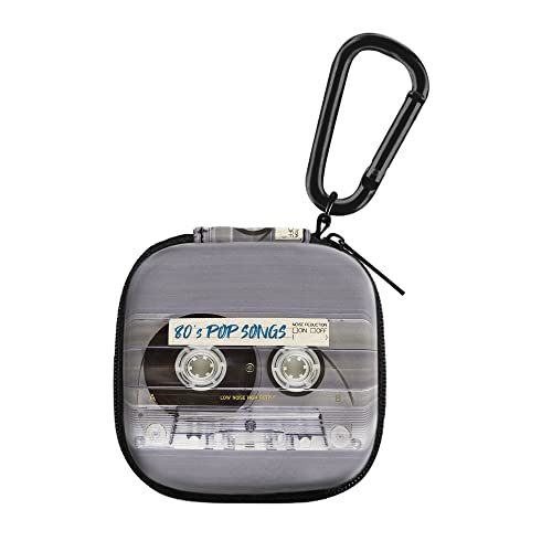 WIRESTER Portable Wireless Headphone Case, Earphone Storage Bag Carrying Case, Earbud Holder with Black Carabiner Compatible with Airpods - Retro Clear Cassette Tape Pop Songs - color: Retro Clear Cassette Tape Pop Songs
