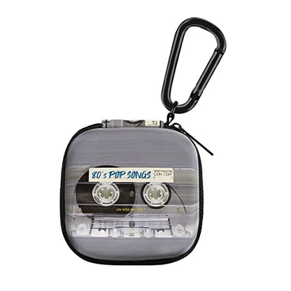 WIRESTER Portable Wireless Headphone Case, Earphone Storage Bag Carrying Case, Earbud Holder with Black Carabiner Compatible with Airpods - Retro Clear Cassette Tape Pop Songs - color: Retro Clear Cassette Tape Pop Songs