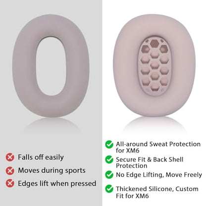 Adhiper XM6 Sweat Covers Accessories for Sony WH-1000XM6 - Rose Gray | Soft Silicone Case, 2-in-1 Headphone Cover with Earpad Covers & Headband Cover, Sweatproof & Easy to Clean & Secure Fit - color: Rose Gray