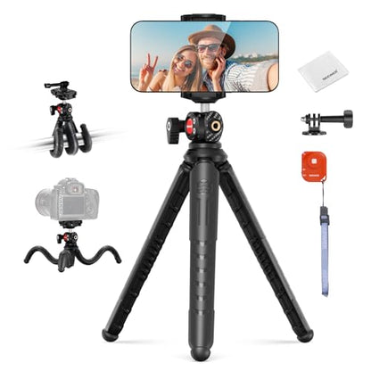 NEEWER Mini Flexible Phone Tripod Stand Portable Vlog Selfie Stick with Remote/Cell Phone Holder/Action Camera Adapter/Cleaning Cloth for Video Recording, Compatible with GoPro Insta360 Camera, TP35 - style: TP35 w/Cleaning Cloth