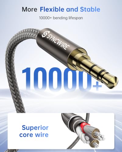 SYNCWIRE Headphone Extension Cable - 6.5FT [Hi-Fi Sound][Gold Plated Jack][TRS] Nylon-Braided 3.5mm Male to Female Audio Extension Cord Compatible with iPhone iPad Tablets Media Players- Dark Gray - size: 6.5 feet