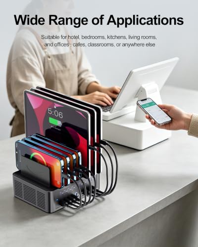 200W/40A Charging Station for Multiple Devices, 18 Port USB C Fast Charger | with Adjustable Dividers, Multi Organizer Charging Dock for Smartphone, iPad, Kindle, Tablet & More