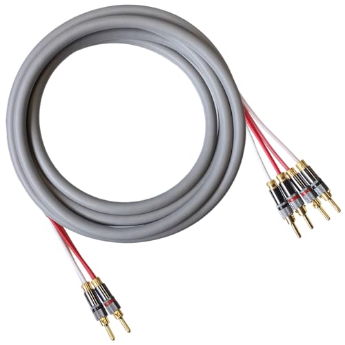 Blue Jeans Cable Canare 4S11 Speaker Cable, with Ultrasonically-Welded Bi-Wire Terminations (One Cable - for one Speaker); Assembled in The USA (4 Foot, Grey, Two Bananas to Four Bananas) - color: Grey, size: 4 foot, style: Two Bananas to Four Bananas