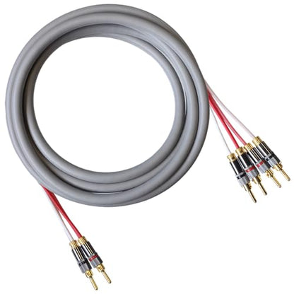 Blue Jeans Cable Canare 4S11 Speaker Cable, with Ultrasonically-Welded Bi-Wire Terminations (One Cable - for one Speaker); Assembled in The USA (4 Foot, Grey, Two Bananas to Four Bananas) - color: Grey, size: 4 foot, style: Two Bananas to Four Bananas