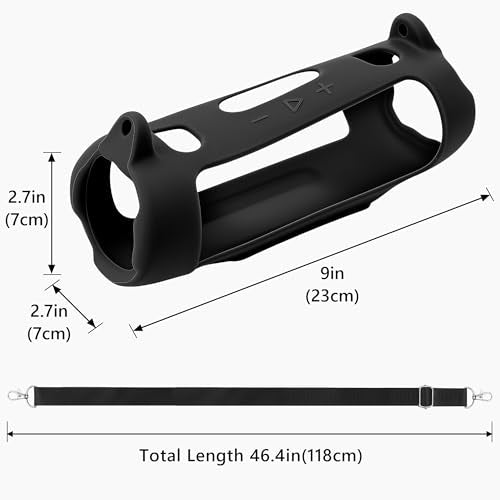 Geekria Silicone Case Compatible with JBL Charge 6, Lightweight Shockproof Speaker Cover with Shoulder Strap, Anti-Slip Protective Sleeve for Travel, Beach, Camping & Everyday Use (Black) - color: Black