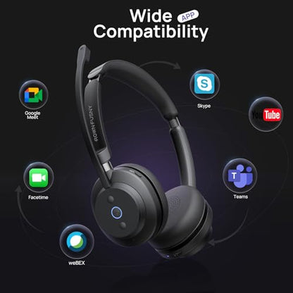 Wireless Bluetooth Headset with Mic for Work, Noise Cancelling & USB Dongle
