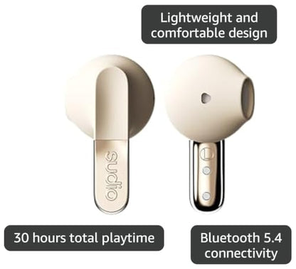 Sudio N3 True Wireless Bluetooth On-Ear Earbuds – High-Definition Sound, 30-Hour Playtime, Clear Calls, Sweat & Splash Resistant, Eco-Friendly Recycled Plastics (Sand) - color: Sand