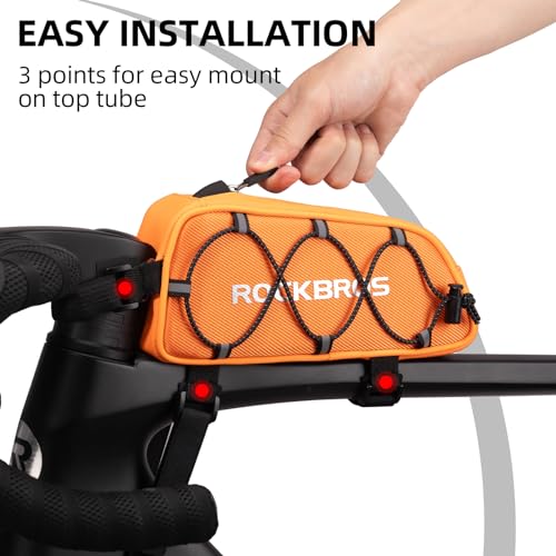 ROCKBROS Top Tube Bike Bag Narrow Slim Design Lightweight Portable | Adjustable Straps,2 Inner Net Pockets,Elastic Rope,Reflective, Compatible with iPhone 14/13/12 Pro Galaxy S22/S21,Road MTB - color: STYLE 4