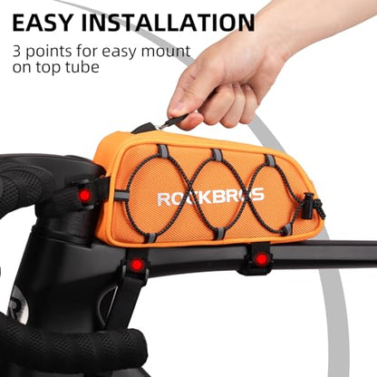 ROCKBROS Top Tube Bike Bag Narrow Slim Design Lightweight Portable | Adjustable Straps,2 Inner Net Pockets,Elastic Rope,Reflective, Compatible with iPhone 14/13/12 Pro Galaxy S22/S21,Road MTB - color: STYLE 4