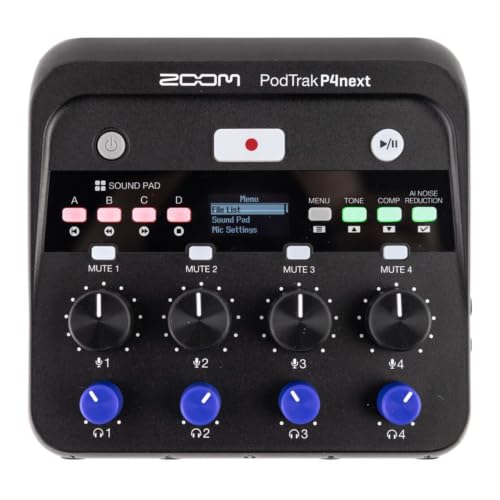 Zoom PodTrak P4 Portable Multitrack Podcast Recorder Bundle | Includes Zoom ZDM-1 Podcast (2 Pack)