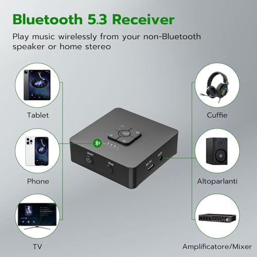 Bluetooth Receiver, V5.3 for Home Stereo with 3.5mm, Bluetooth Adapter for Stereo Receiver, Amplifier, Speaker, HiFi - color: Deep Black