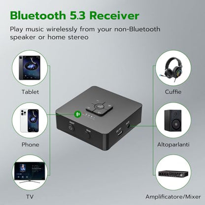 Bluetooth Receiver, V5.3 for Home Stereo with 3.5mm, Bluetooth Adapter for Stereo Receiver, Amplifier, Speaker, HiFi - color: Deep Black