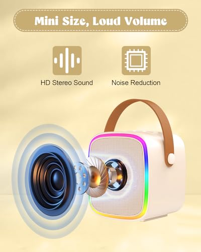 Mini Karaoke Machine with 2 Wireless Microphones Kids Toys | Portable Bluetooth Speaker for Kids Adults Toddler, Christmas Girls Toys for 4 5 6 7 8 9 10 12 Year Old Birthday Gift Ideas - color: Beige