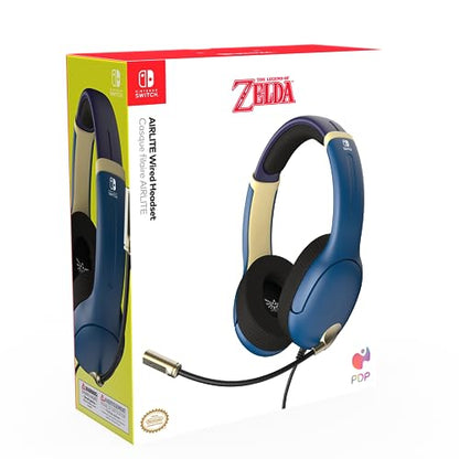 PDP Airlite Wired Gaming Headset for Nintendo Switch 2, Switch Lite, OLED | Flexible Noise-Cancelling Mic, Lightweight Design, Soft Ear Cushions, On-Ear Volume Controls, Zelda Hyrule Blue Edition - color: Blue and Gold