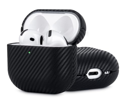 Envelop Series for AirPods 4th Generation Leather Case Cover - Black | Hand-crafted Case Fully Wrapped in Top Grain Leather; Carbon Fiber Finish; Soft Microfiber Inner Lining; Qi wireless charging - color: Black, size: Envelop Series